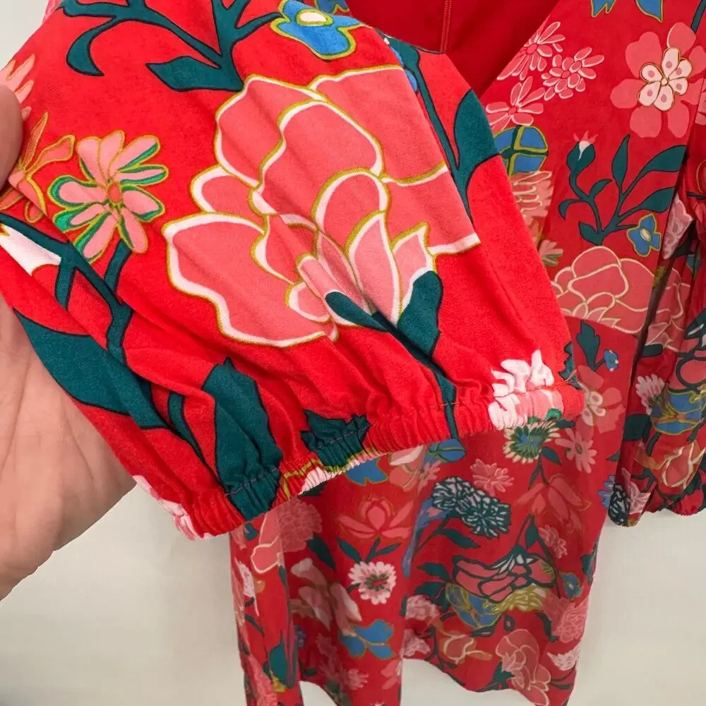 J. Crew V Neck Red Floral Mini Dress // 6